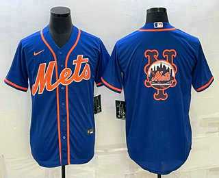 Men%27s New York Mets Big Logo Navy Blue Cool Base Stitched Baseball Jerseys